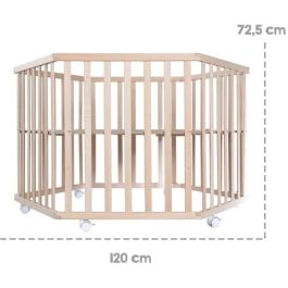 Roba AAAIG72186 Parque Infantil Hexagonal Liebhabear Altura Regulable, Base Extraíble, 6 Ruedas con Freno, Madera Natural, Diseño Osito