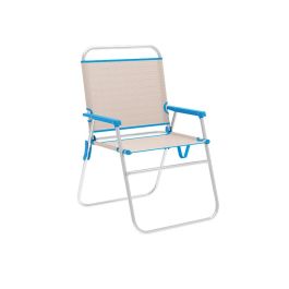 Marbueno Silla Plegable Aluminio Beige/Azul Playa y Piscina 56X52X80 cm 10173