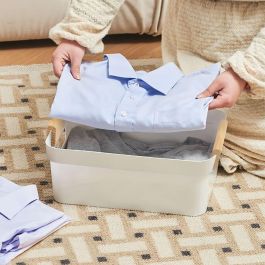 Inde Cesta Multiusos de Plástico con Asas de Madera Confortime, 37.3 cm x 26.2 cm x 13.9 cm (12 Unidades)