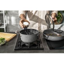 Ballarini 75002-826-0 Salina - Cacerola de aluminio de 20cm con tapa de cristal, 2.67L, antiadherente, gris, apta para inducción y horno