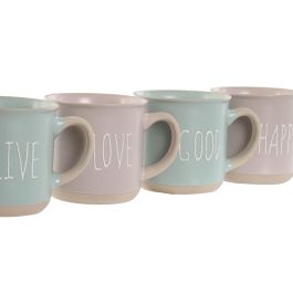DKD Home Decor Mug Gres Rosa Azul 7 x 9.2 x 9.7 cm Set de 4 piezas 355ml