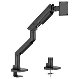 Iiyama Soporte de monitor articulado con gas para escritorio, VESA 100x100, peso 27 kg, rango 17-49", ajuste de altura, inclinación, giro 360°, negro