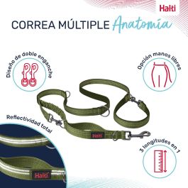 Halti Correa Multiposición para Perros, Doble Enganche, Amortiguador Elástico, Reflectante, Acolchada, Talla S (hasta 25 kg), Verde 2m
