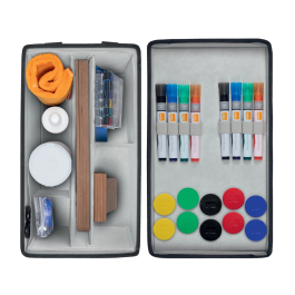 Kit De Accesorios Nobo Para Pizarras ( Incluye:10 Rotuladores Para Pizarra, 10 Imanes Surtidos De 38 Mm Para Pizarra, Cuadrados Magnéticos Surtidos Para Escribir, 10 M De Cinta Cuadriculada Autoadhesiva Negra De 3 Mm, Paquete De 100 Toallitas Limpiadoras,