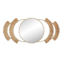 DKD Home Decor Espejo Estilo Boho Dorado Natural Metal Fibra Flecos 89 x 40 x 2 cm