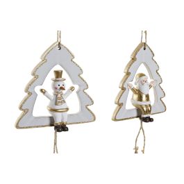 DKD Home Decor Decoracion Colgante Navidad Surtido Figuras Blanco Dorado Madera Set 6 Unidades (Arbol, Muñeco Nieve, Papa Noel, Reno)