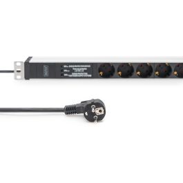 DIGITUS Regleta PDU 1U 6x Schutzkontakt Protección Sobretensión y Filtro de Red 16A 230V para Rack 19" con Cable 2m