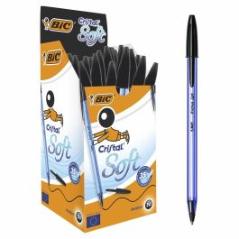 Bic Bolígrafo Cristal Soft B50 Bcl Negro, Tinta EasyGlide, Escritura 35% más suave, Caja 50 Ud