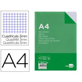 Recambio Liderpapel A4 100 Hojas 60 gr-M2 Cuadro 3 mm Con Margen 4 Taladros