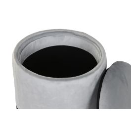 DKD Home Decor Reposapies con Tapa de Almacenaje Gris 44x44x42 cm Poliéster y Metal