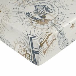 Sábana Bajera Harry Potter Blanco Beige Dorado Cama de 140