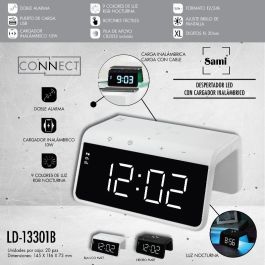 SAMI Despertador Digital LED con Reloj Despertador y Cargador Inalámbrico Qi de 10W, Color Blanco, Modelo SAMI LED