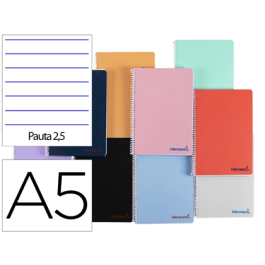 Liderpapel Cuaderno espiral A5 Wonder, tapa plástico, 80 hojas, 90gr, pauta estrecha 2.5mm con margen, colores surtidos Precio: 11.49999972. SKU: B17X8A5EBW