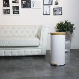 KITCHEN MOVE Papelera de cocina con pedal Forest 30L Blanco mate de acero inoxidable con cubo, fácil de limpiar y a prueba de huellas dactilares