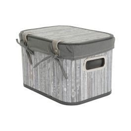 DKD Home Decor Cesta Tradicional Gris Blanco Bambú Poliester Algodón MDF 35x33x51 cm Set de 6