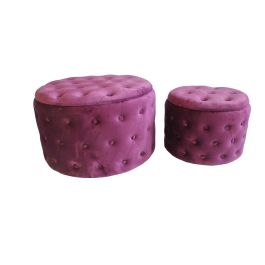 DKD Home Decor Reposapiés Glam Púrpura 70x70x42 cm, Set de 2 Tapizados en Poliéster y MDF con Diseño Capitoné, Altura de Asiento 42 cm