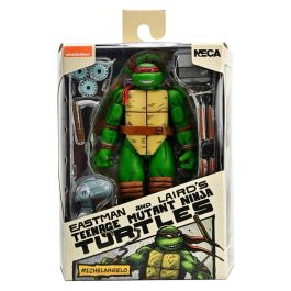NECA Figura Michelangelo Mutant Ninja Tortugas Ninja Articulada 18cm Accesorios Caja Ventana