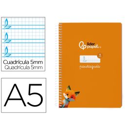 Cuaderno Espiral Liderpapel Din A5 Pautaguia Tapa Blanda 40 H 75 gr Cuadro Pautado 5 mm Color Naranja 5 unidades