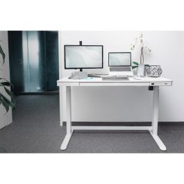 DIGITUS Escritorio Eléctrico Altura Regulable con Cajón y USB, Oficina/Home Office, 120x60cm, Blanco