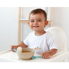 KioKids Cuenco de Silicona Caracol Beige Antideslizante con Ventosa para Bebé +6 Meses Apto Microondas y Lavavajillas