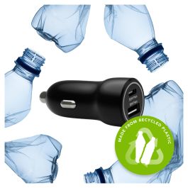 DBR CC18MOBL7104 Cargador de Coche USB-C y USB 30W, 2 Puertos, Alimentación por Encendedor, Negro