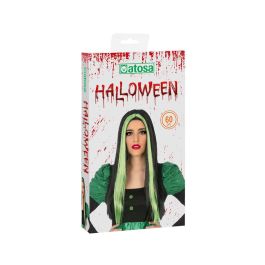 Peluca Vampiresa Verde Larga Lisa Morena Halloween para Adulto Accesorio