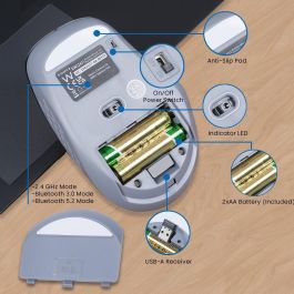 Ewent EW3243 Ratón Inalámbrico Triple Conexión Bluetooth 3.0/5.2 y 2.4GHz Clic Silencioso 3200 DPI Multi-dispositivo Negro Gris Ewent EW3243 Ratón Inalámbrico Triple Conexión Bluetooth 3.0/5.2 y 2.4GHz Clic Silencioso 3200 DPI Multi-dispositivo Negro Gris