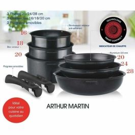 Arthur Martin AM925B Batería de Cocina 8 Piezas Inducción, Aluminio, Mango Extraíble, Compatible con Todas las Placas.