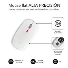 Ratón Inalámbrico por Bluetooth Subblim LED Dual Flat/ Batería recargable/ Hasta 1600 DPI/ Blanco Ratón Inalámbrico por Bluetooth Subblim LED Dual Flat/ Batería recargable/ Hasta 1600 DPI/ Blanco