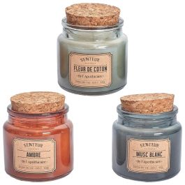 Home Deco Factory Vela Perfumada APOT en Tarro de Vidrio con Tapa de Corcho - Almizcle Blanco, Flor de Algodón o Ámbar - 6.2x7 cm