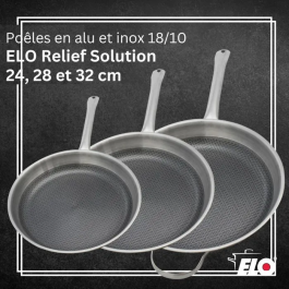 Elo Juego 3 Sartenes Inducción Relief Solutions Acero Inoxidable 18/10 ELODUR Select Antiadherente Ø 24-28-32 cm AAARP57200