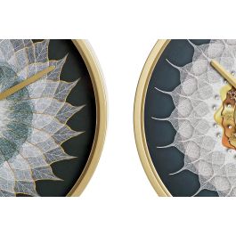 DKD Home Decor Reloj de Pared Decorativo Moderno Turquesa y Dorado de Cristal y Hierro, 40x40 cm - Pack 2 Unidades