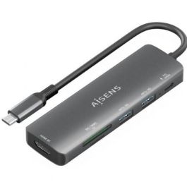 Aisens ASUC-6P023-GR Docking USB-C 6 en 1 con HDMI 4K, Power Delivery 100W, 2xUSB 3.0 y Lector de Tarjetas SD/Micro SD para Portátil Gris