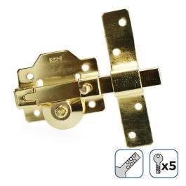 Cerrojo de superficie dorado con cilindro redondo de seguridad y pestillo apertura Precio: 35.69000028. SKU: S7905215