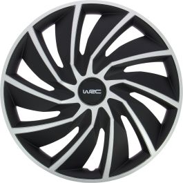 WRC Tapacubos 16 pulgadas Juego de 4 TURBO Bicolor Negro Mate y Gris Plateado ABS lacado. Diseño Deportivo Atrevido y Moderno