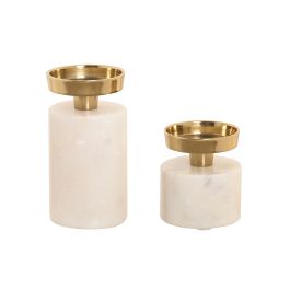 DKD Home Decor Candelabro Decorativo Glam Blanco y Dorado, Set de 2 Unidades, de Granito y Acero, 6x6x12 cm
