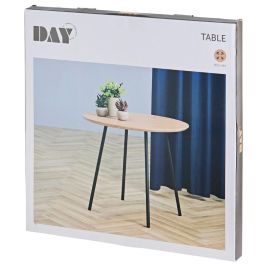 Day Mesa Auxiliar Redonda Day 55 cm MDF con PVC y Patas de Metal Negro Mate - Ideal Salón