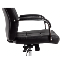 Q-connect Silla de Dirección en Similpiel Negra con Base Metálica Cromada, Mecanismo, Reposabrazos Cromados, Altura Máx 1250 mm, Ancho 610 mm, Profundidad 700 mm, Ruedas Premium