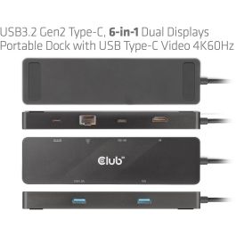 Club3D USB-C 6in1-HUB >HDMI/2xUSB-C/2xUSB/LAN 8K30Hz PD100W Hub USB-C portátil con HDMI 4K60Hz, 2xUSB 3.2, 2xUSB-C y Ethernet Gigabit, carga PD 100W