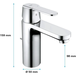 Grohe 23454000 Mezclador de Lavabo Monomando Cromo Brillante Caño Mediano Cartucho Cerámica 35mm Desagüe Emergente Instalación Rápida