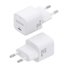 AISENS - CARGADOR GaN 30W, 1xUSB-C PD3.0 QC4.0, BLANCO