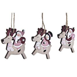 DKD Home Decor Decoración Colgante Navidad Fantasía MDF - Pack 2 Sets Surtidos de 3 Piezas Rosa, Natural y Blanco (8.2x1.5x21cm)