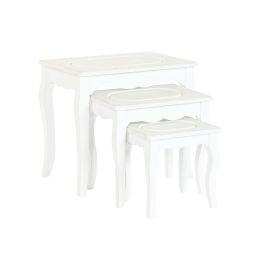 DKD Home Decor Mesita Auxiliar Romantico Gris Claro Blanco Madera MDF Set 3 Piezas 35 x 47 x 53 cm