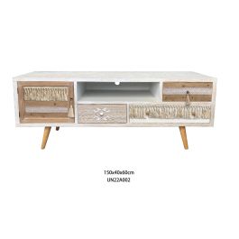 Mueble Tv Boho DKD Home Decor Natural Blanco 40 x 60 x 150 cm