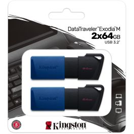 Kingston DataTraveler Exodia M 64GB USB 3.2 Gen 1 (USB 3.0) Negro/Azul - Pack de 2 Pendrives