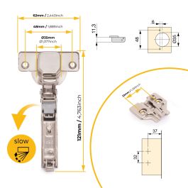 Emuca Lote de 20 bisagras codo X92 con cierre suave y suplementos para atornillar, Acero, Niquelado