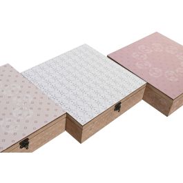 DKD Home Decor Caja Organizadora de Infusiones Estilo Scandi Rosa Blanco de MDF y Cristal 24x24x7 cm Colección Pixel Love (3 Unidades)