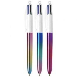 Bic 511030 Bolígrafos Retráctiles 4 Colores, Tinta Azul Rojo Verde Negro, Punta Media 1.0 mm, Cuerpo Degradado - Pack 3