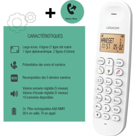 Logicom LOG3483071500094 Teléfono Fijo Inalámbrico DECT ILOA 150 SOLO Blanco Sin Contestador Automático
