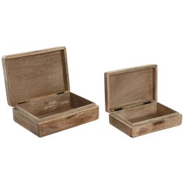 DKD Home Decor Cajas de Almacenaje de Mango Marrón Redondeadas 25x18x7 cm Set de 2 Colección Softedges